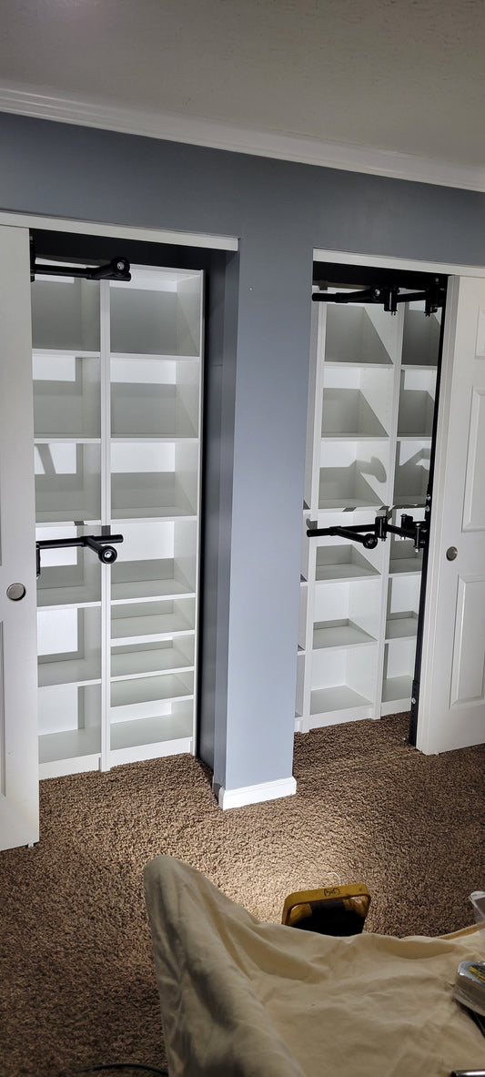 Image showcasing a retirement community closet using Be Clever Closet Rod System, demonstrating easy access and organized storage.