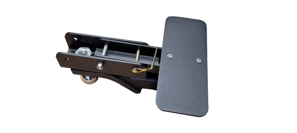 Be Clever ball mounted hitch flip step View of bottom of ball mounted hitch flip step closed showing mounting point short version