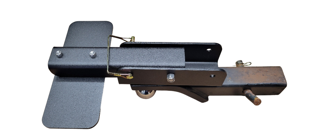 Be Clever ball mounted hitch flip step View of bottom of ball mounted hitch flip step closed showing mounting point short version folded out and pinned